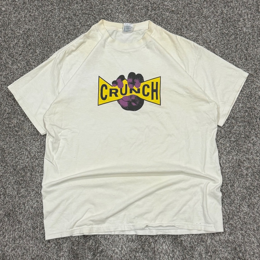 Vintage 90s Crunch Fitness TShirt Mens XL Cream 90s Made in USA Delta Tag Retro
